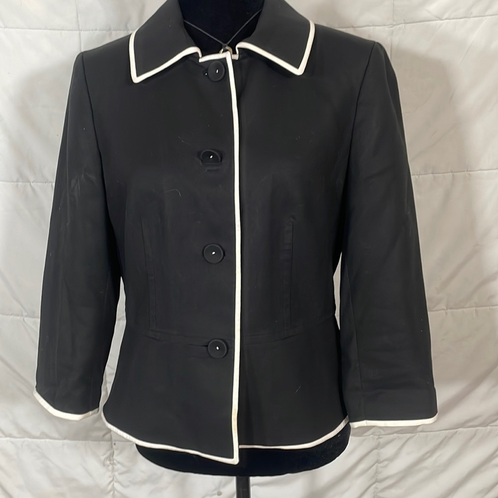Ann Taylor Black Blazer with White Trim